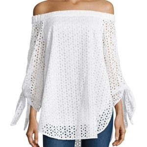 Tibi Antonina Eyelet Off the Shoulder Top